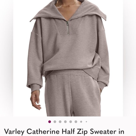 Varley Catherine DoubleSoft Half Zip Sweater | Taupe Marl Fleck | Size XL - Picture 7 of 7